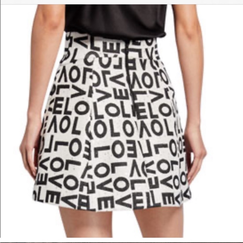 Alice + Olivia Black and Ivory White LOVE Logo-Print Mini Skirt - Picture 2 of 14